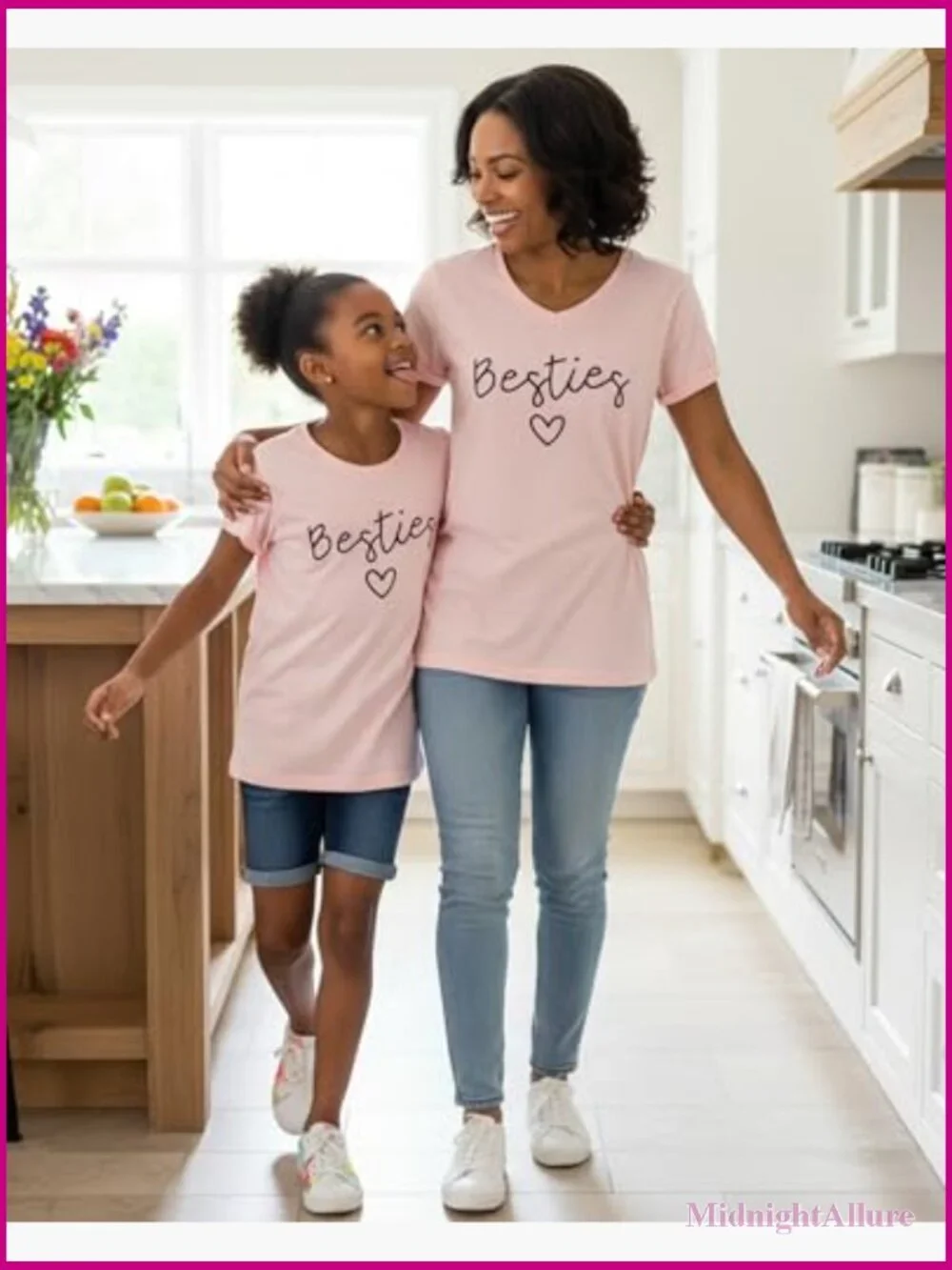 Mommy and Me Matching Tees - Besties - V-Neck Short Sleeve Cotton Spandex